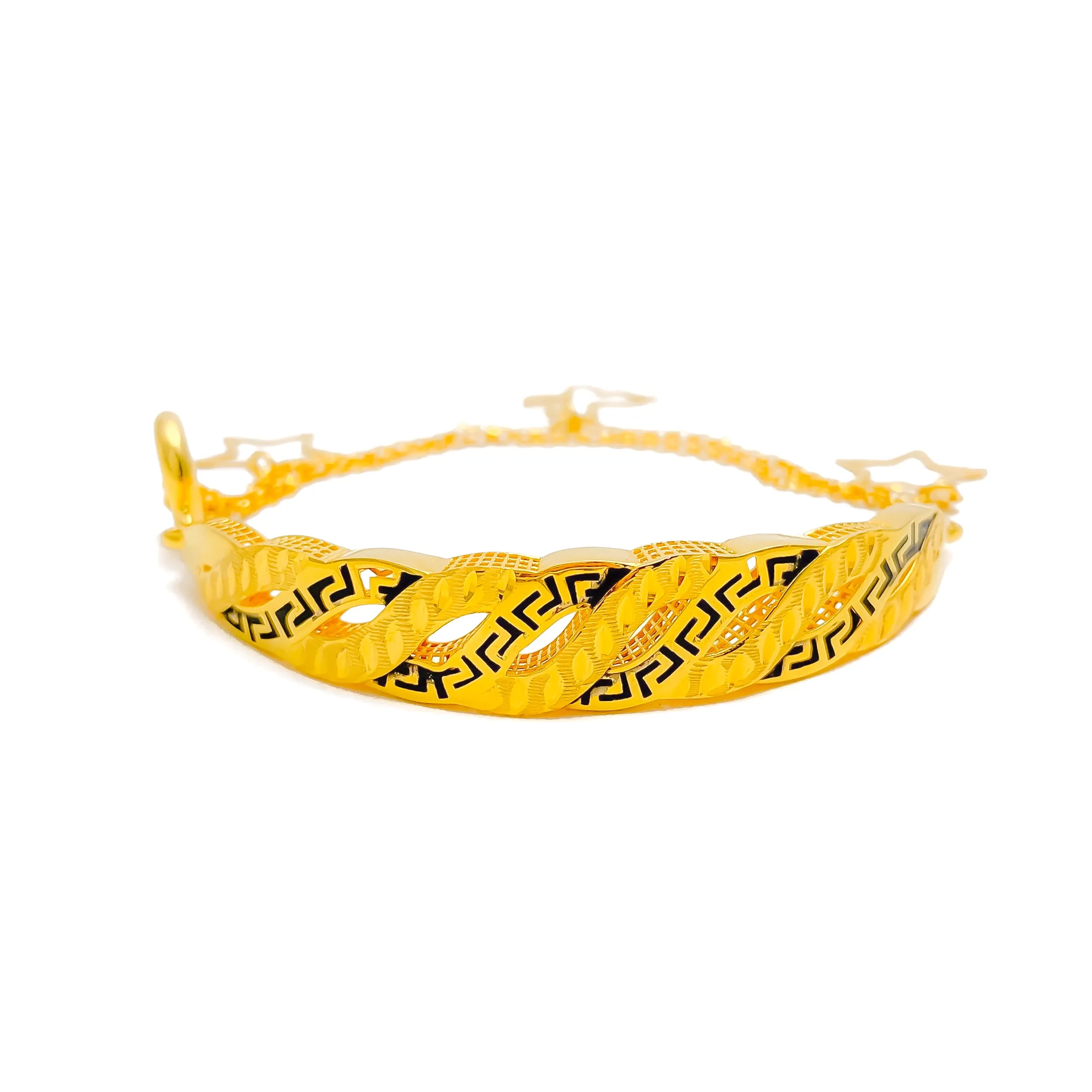 Classic Alternating Curve 21K Gold Flexi Bangle Bracelet
