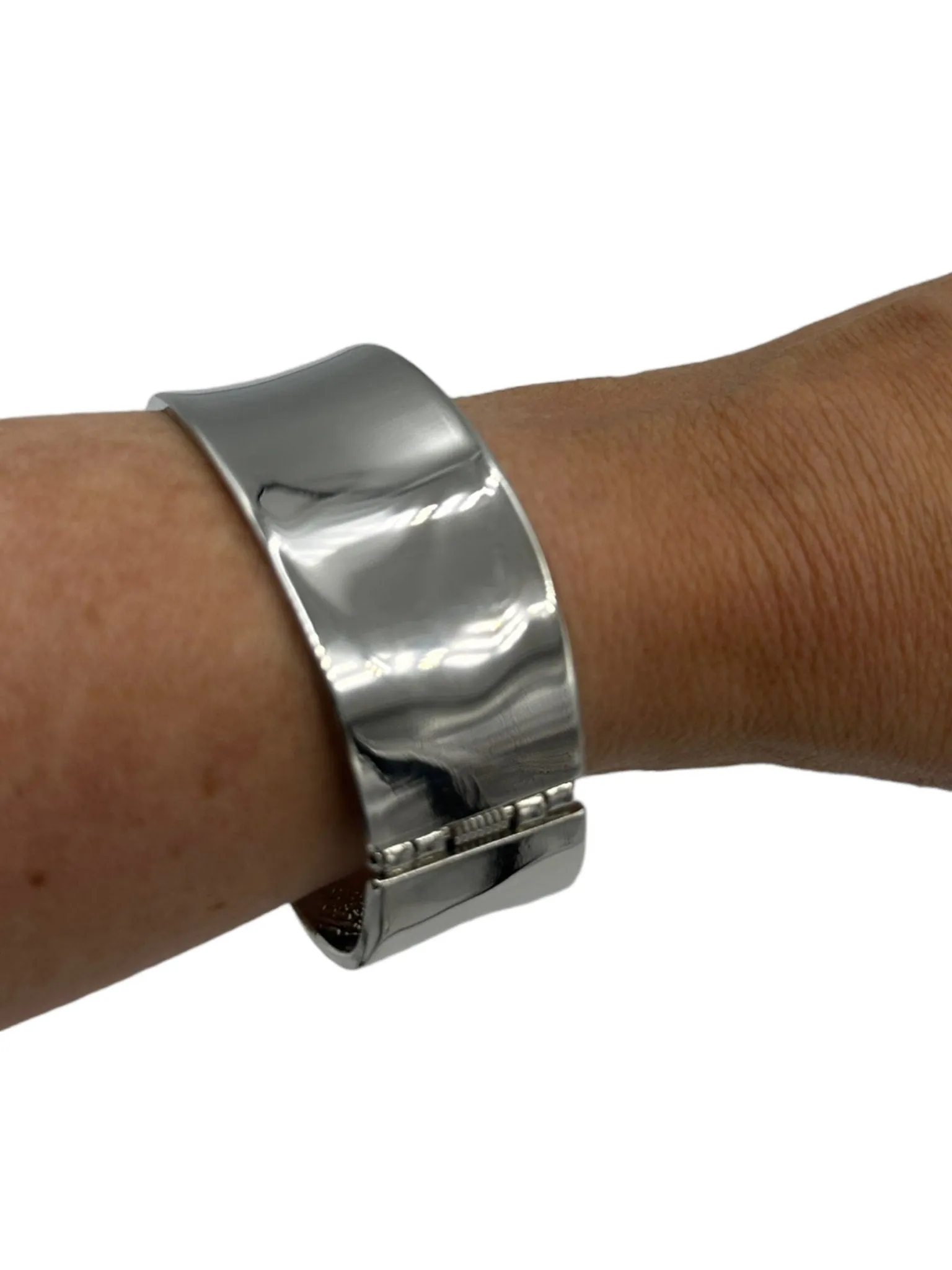Classic Bright Shiny Silver Hinged Stacking Bangle Bracelet