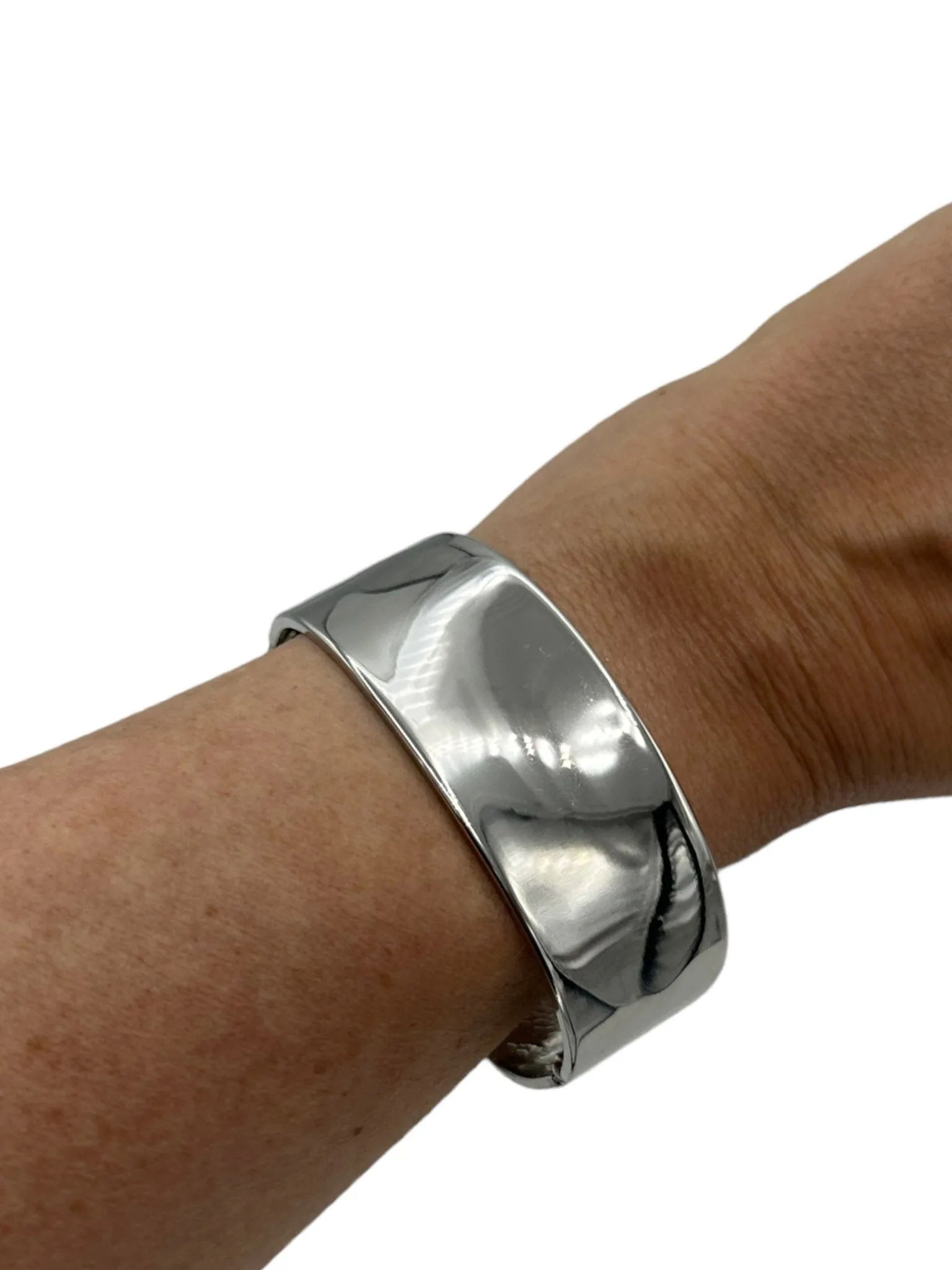 Classic Bright Shiny Silver Hinged Stacking Bangle Bracelet