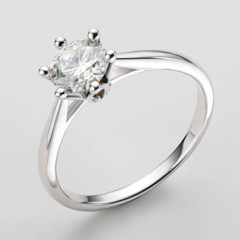 Classic Round Cut Moissanite Diamond Crown Solitaire Rings