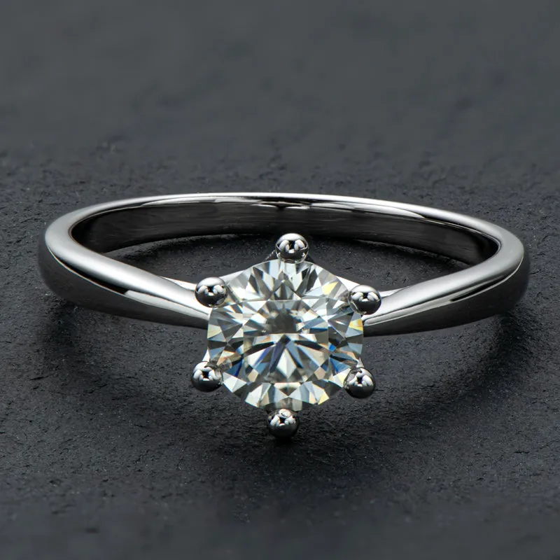 Classic Round Cut Moissanite Diamond Crown Solitaire Rings