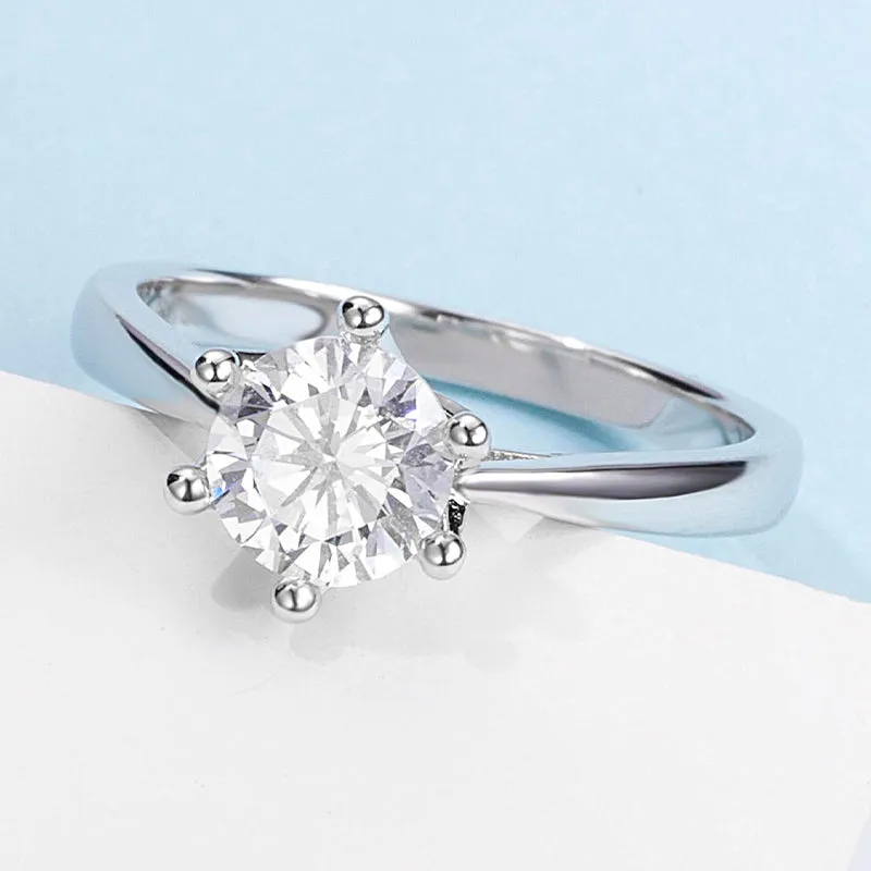 Classic Round Cut Moissanite Diamond Crown Solitaire Rings