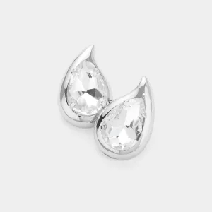 Clear Crystal Teardrop Stone Stud Earrings  | Interview Earrings | 621920