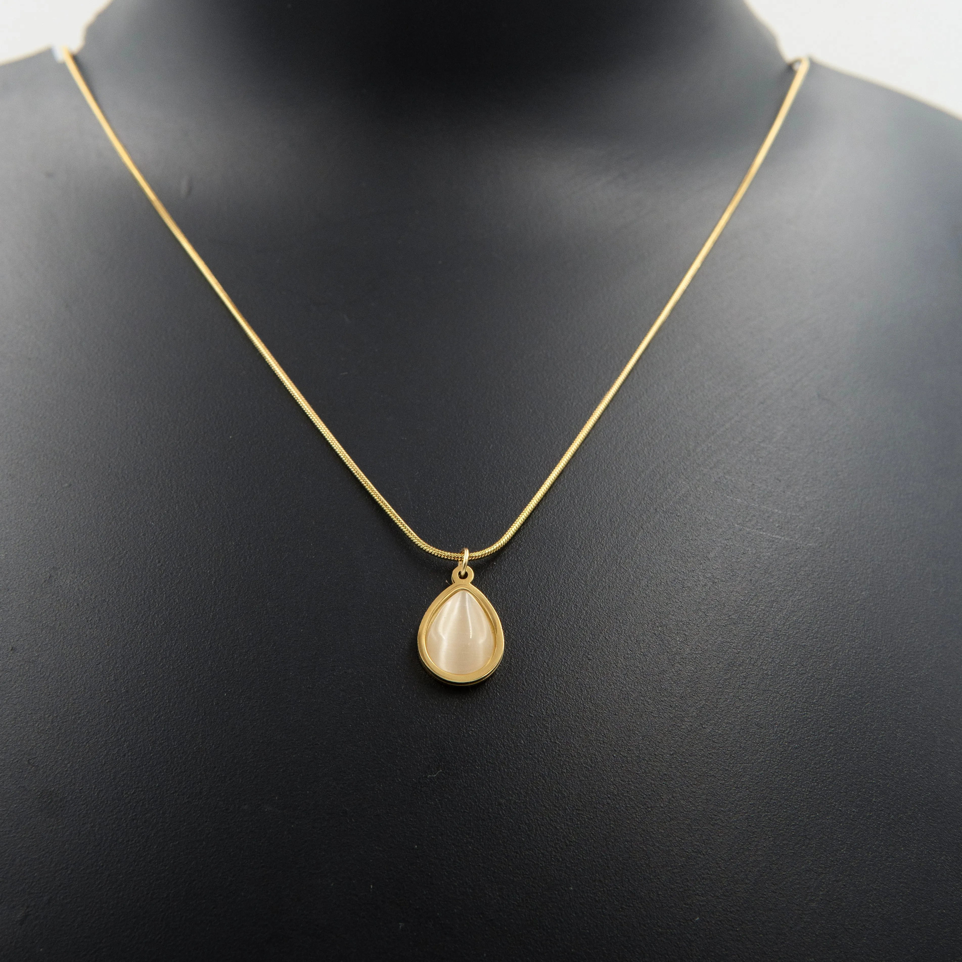 Clear Drop Pendant Necklace Gold Plated, Waterproof and Anti-Tarnish