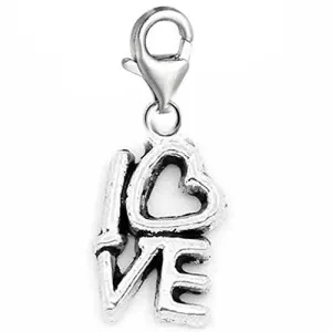 Clip on Love Dangle Charm Pendant for European Clip on Charm Jewelry w/ Lobster Clasp