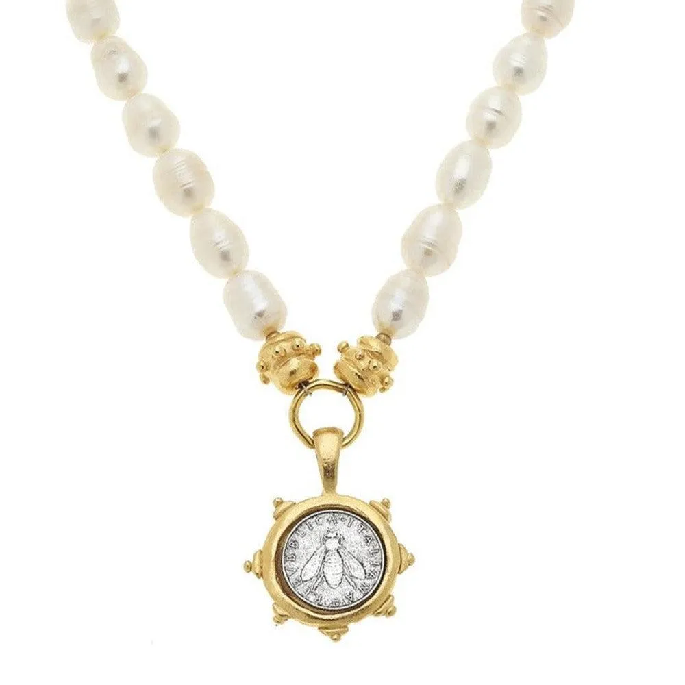 Coin with Bee Pendant Necklace