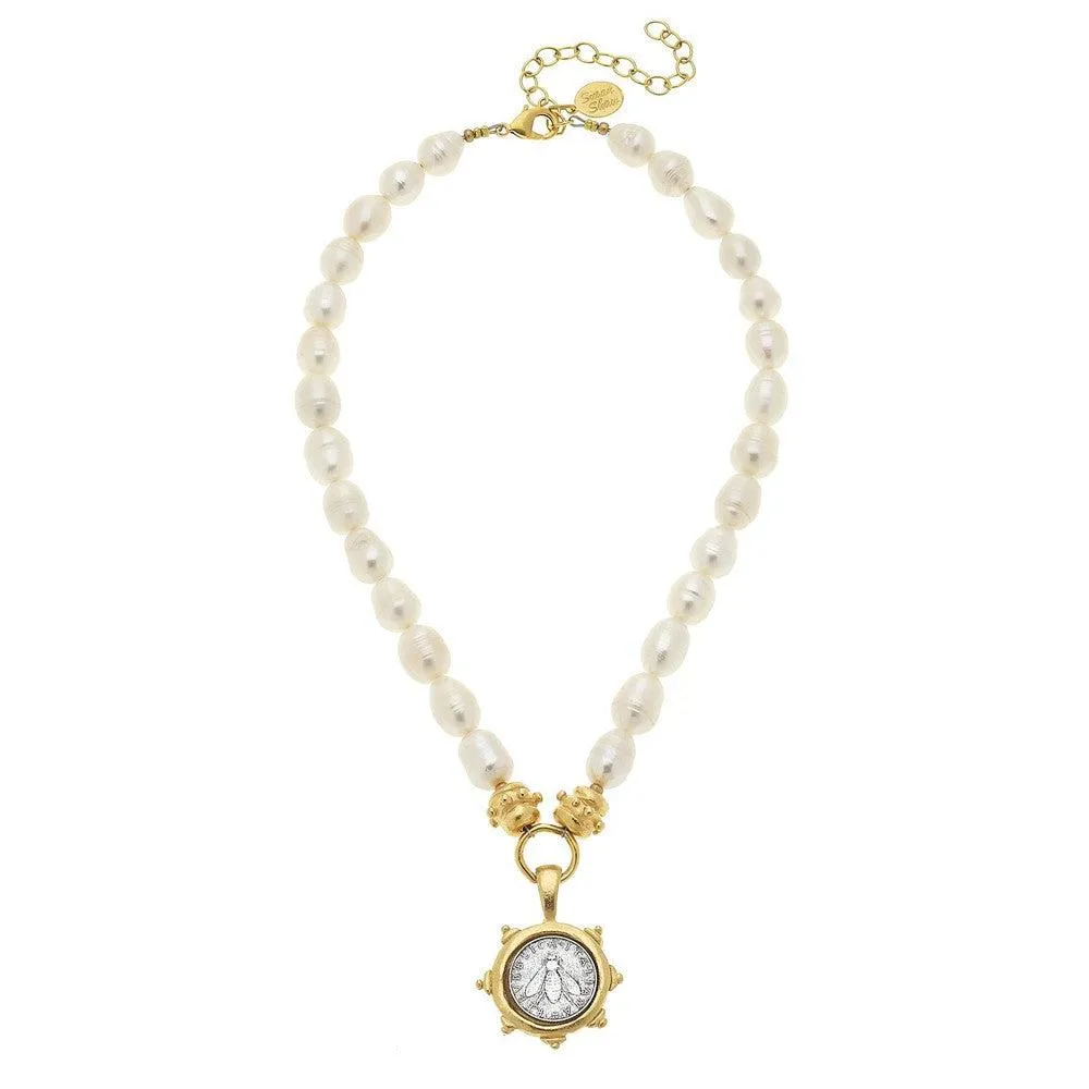 Coin with Bee Pendant Necklace