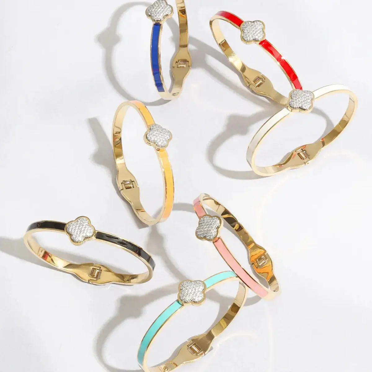 Colored Clover Cuff Bangle Bracelets