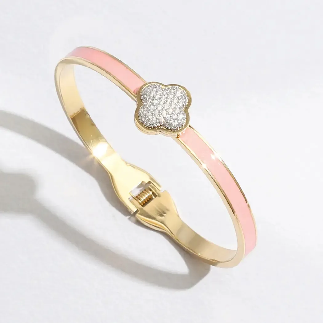 Colored Clover Cuff Bangle Bracelets