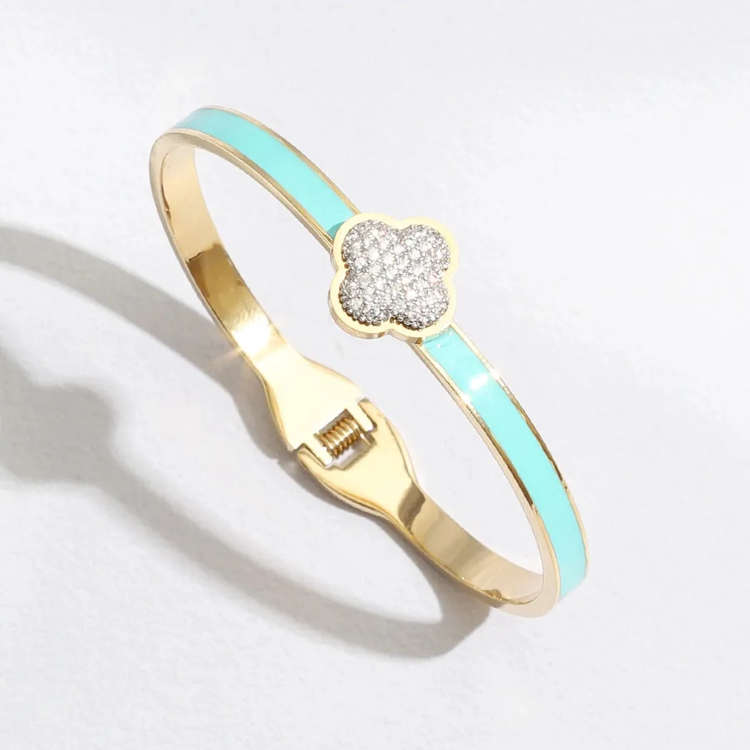 Colored Clover Cuff Bangle Bracelets