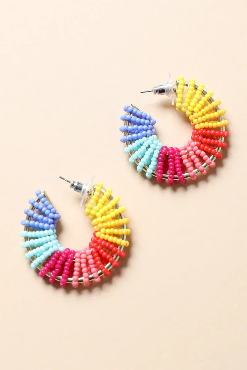 Colorful Beaded Hoop Earrings.