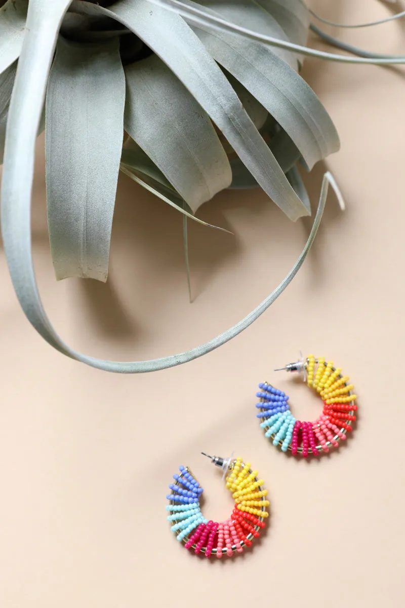 Colorful Beaded Hoop Earrings.