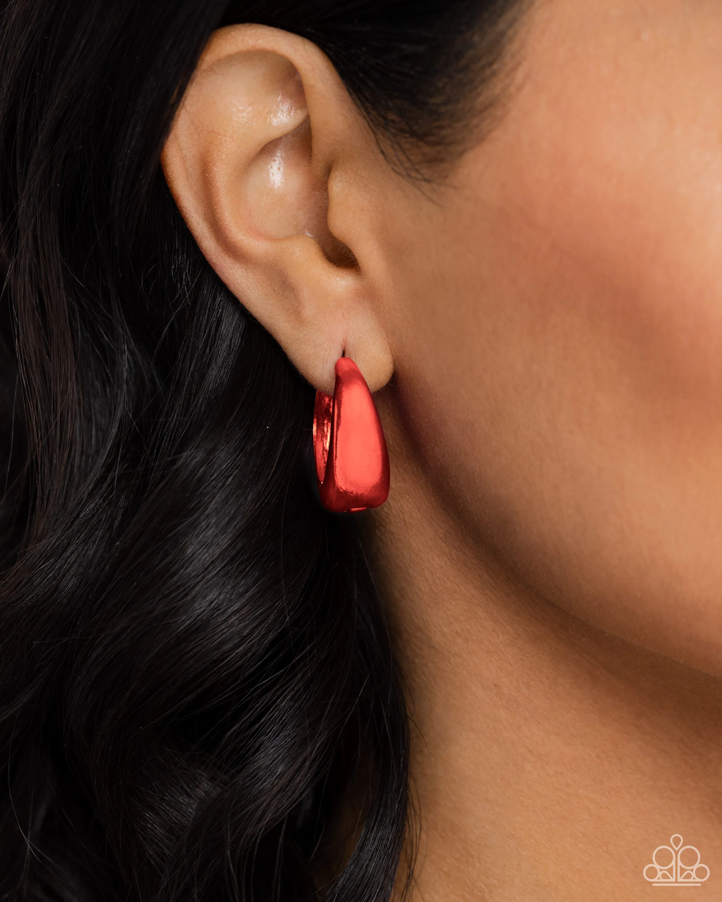 Colorful Curiosity - Red - Metallic Paparazzi Hinge Hoops