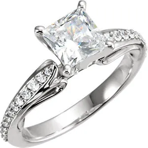 Continuum Sterling Silver 4.5x4.5 mm Square Cubic Zirconia & 1/5 CTW Diamond Engagement Ring