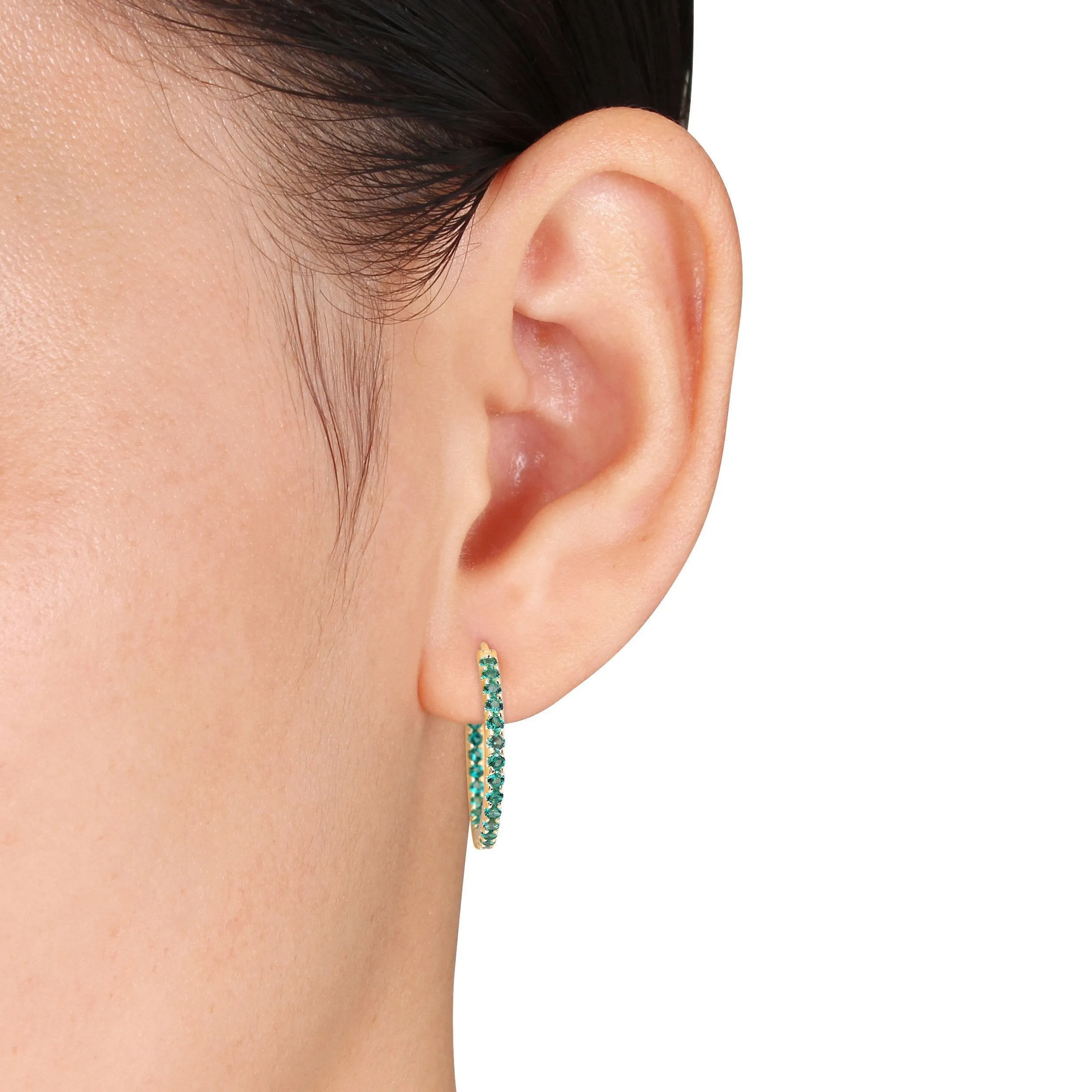 Created Emerald Hoop Earrings