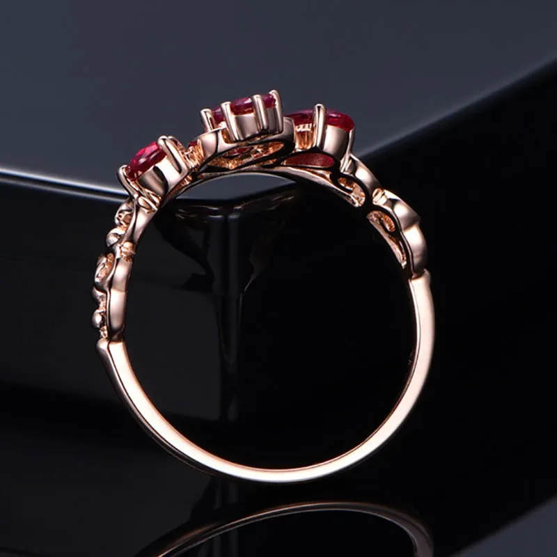 Crown Red Ruby 18K Ring Rose Gold For Women Engagement Jewelry