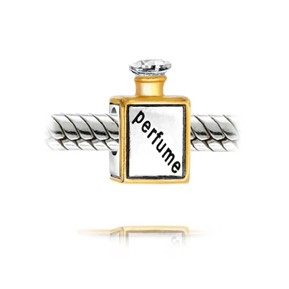 Crystal Bead Charm Two Tone 14K Gold Perfume Bottle for European Bracelet