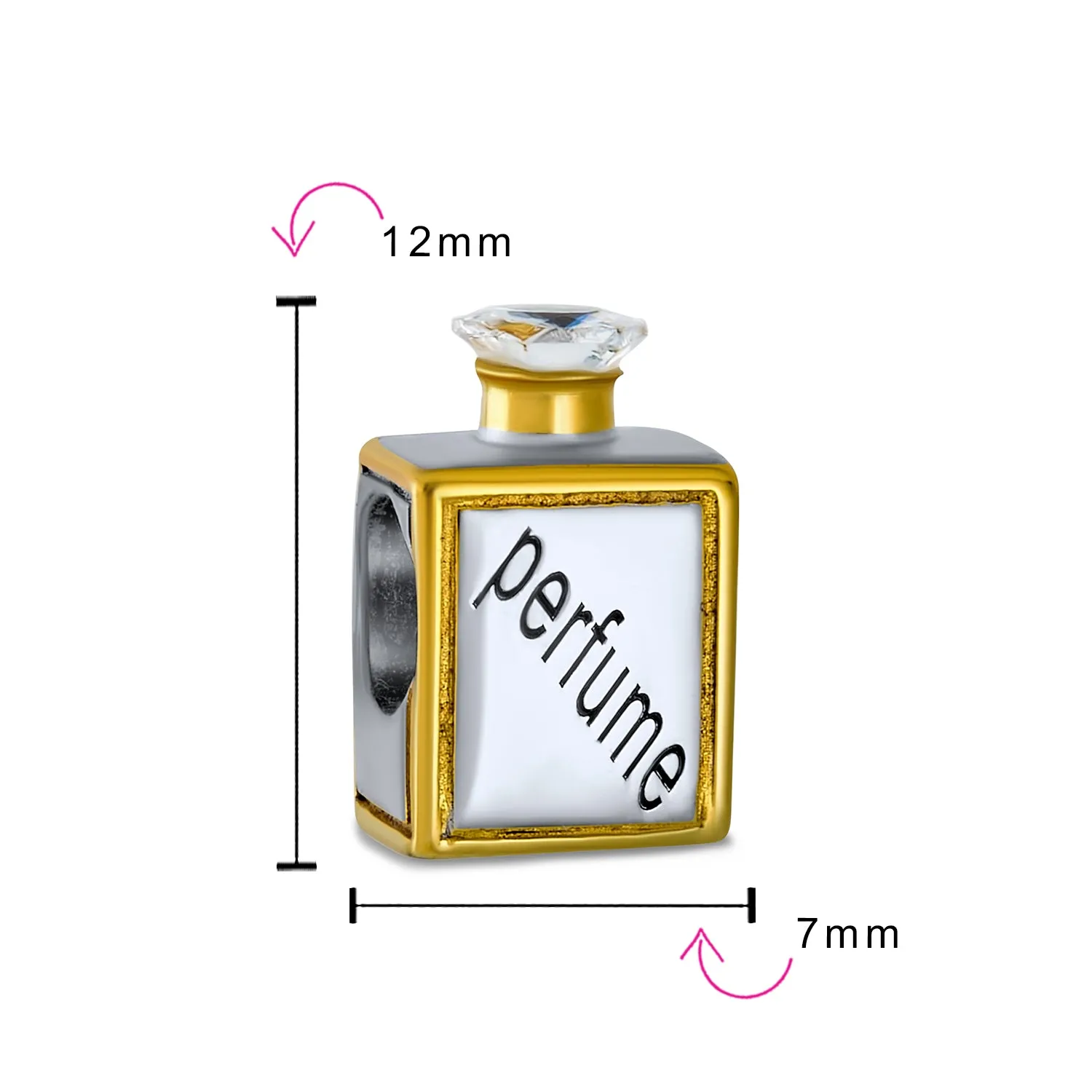 Crystal Bead Charm Two Tone 14K Gold Perfume Bottle for European Bracelet