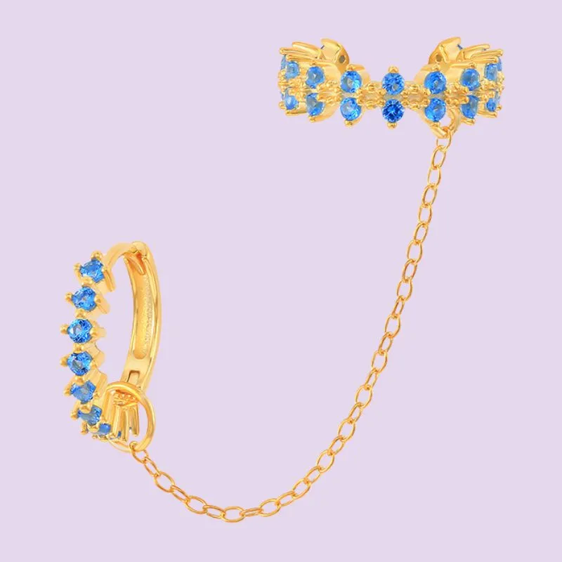 Crystal Hoop And Gold Chain Cuff Earrings