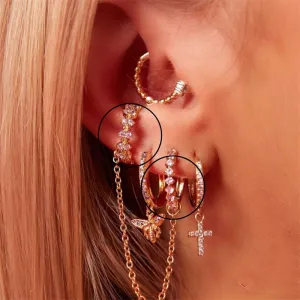 Crystal Hoop And Gold Chain Cuff Earrings