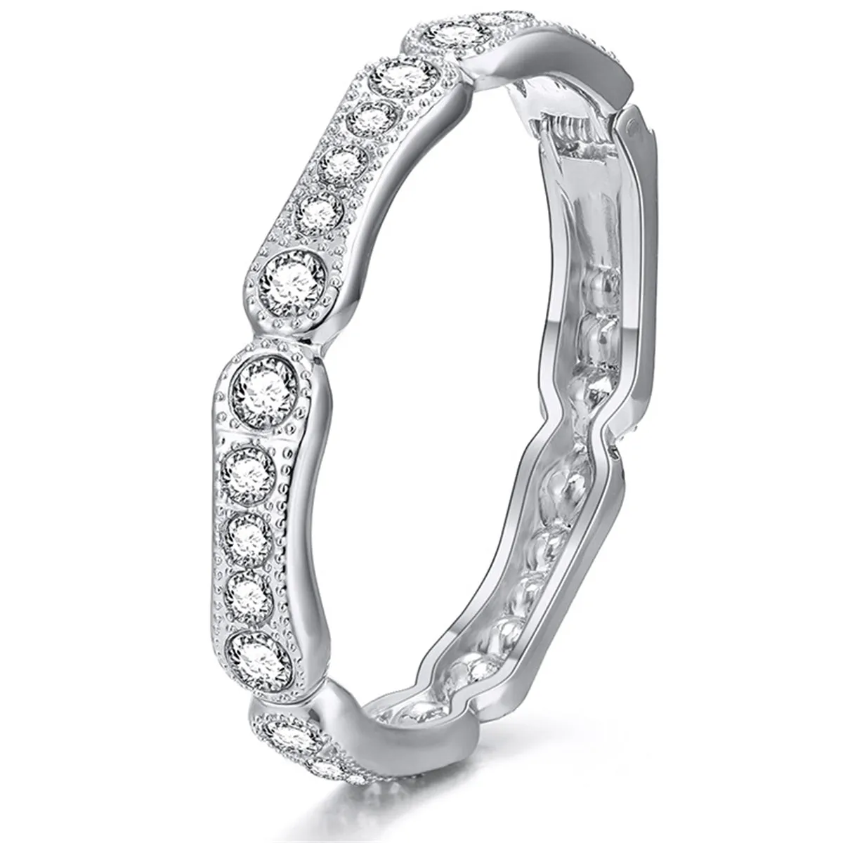 Cubic Zirconia & Silver-Plated Milgrain Bangle