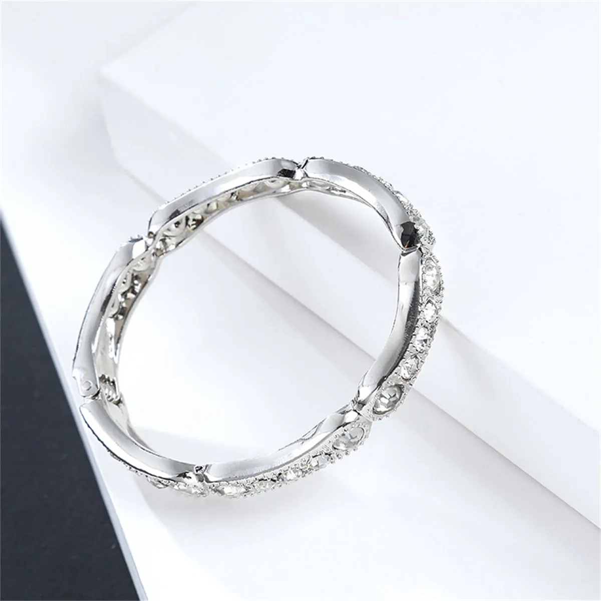 Cubic Zirconia & Silver-Plated Milgrain Bangle