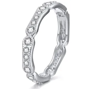 Cubic Zirconia & Silver-Plated Milgrain Bangle