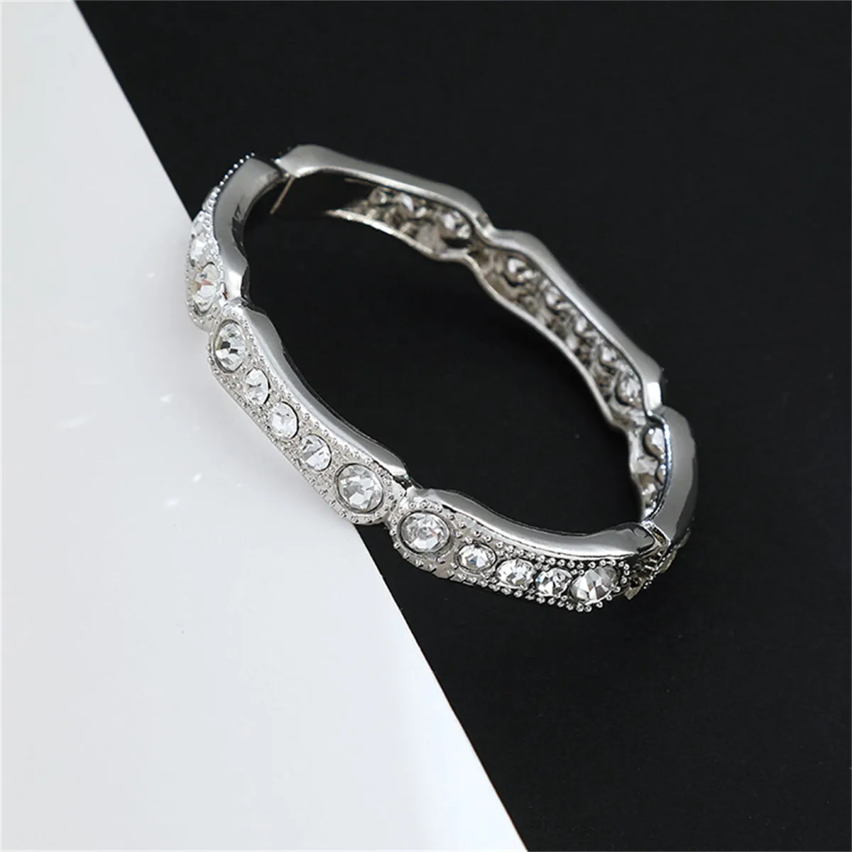 Cubic Zirconia & Silver-Plated Milgrain Bangle