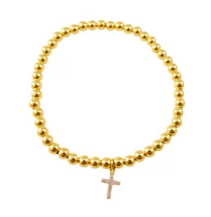 Cubic Zirconia Cross Elastic Gold Filled Bead Bracelet