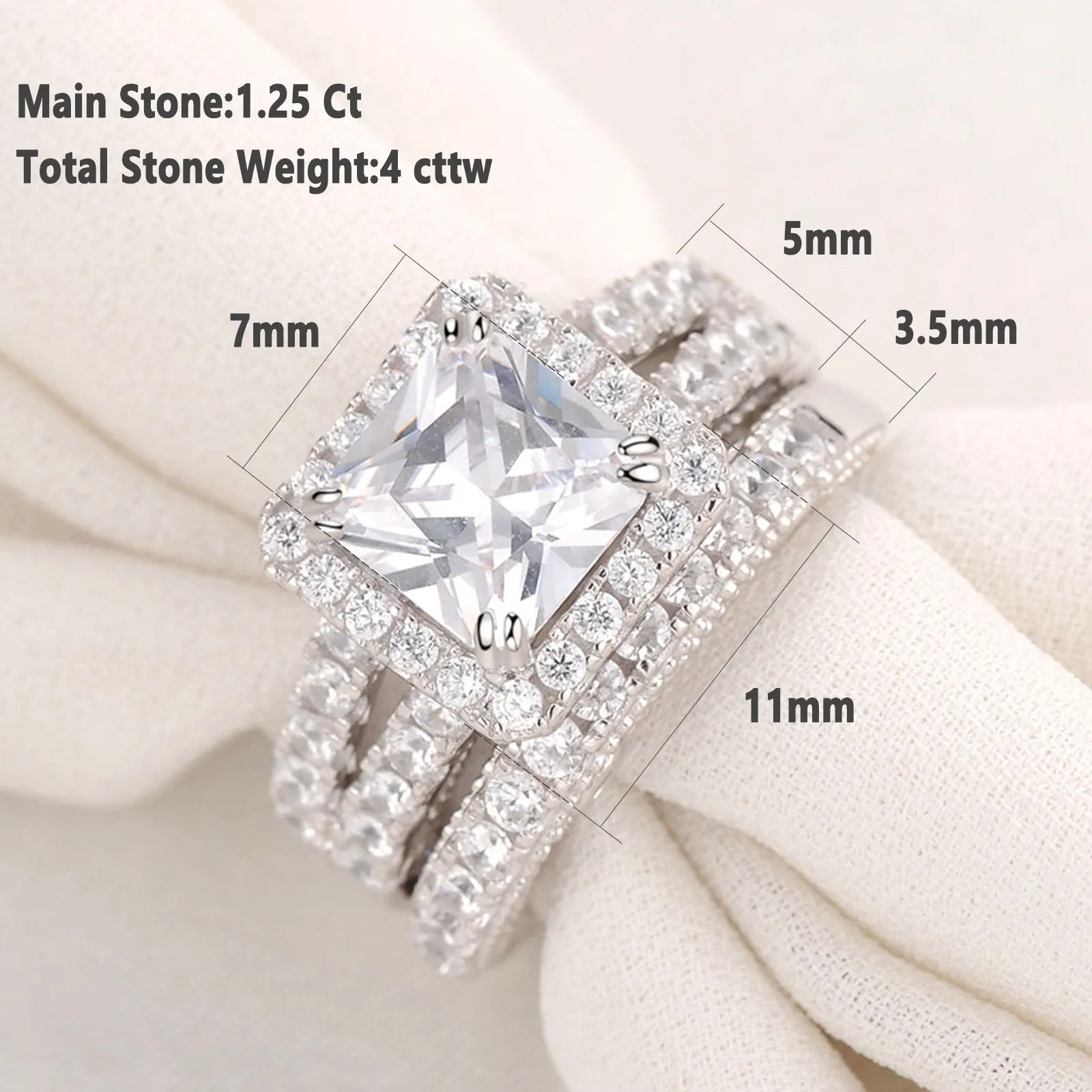 Cubic Zirconia Women's Bridal Set Princess Cut CZ Jewelry Engagement Wedding Rings Set 925 Sterling Silver