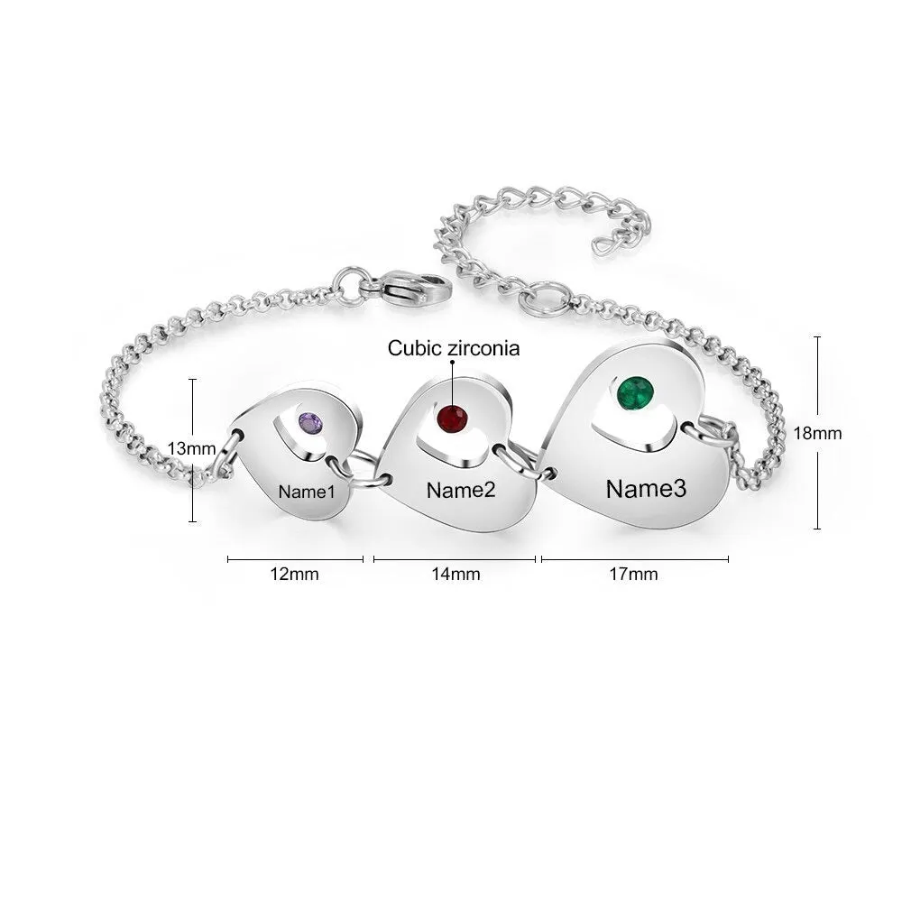 Custom 3 Cordate Charm Bracelet For Women