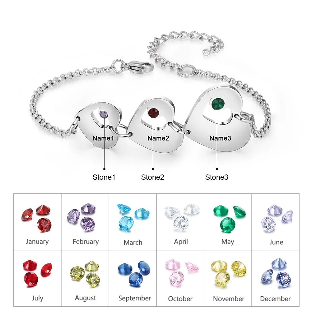 Custom 3 Cordate Charm Bracelet For Women