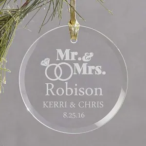 Custom Engraved Wedding Rings Round Glass Ornament