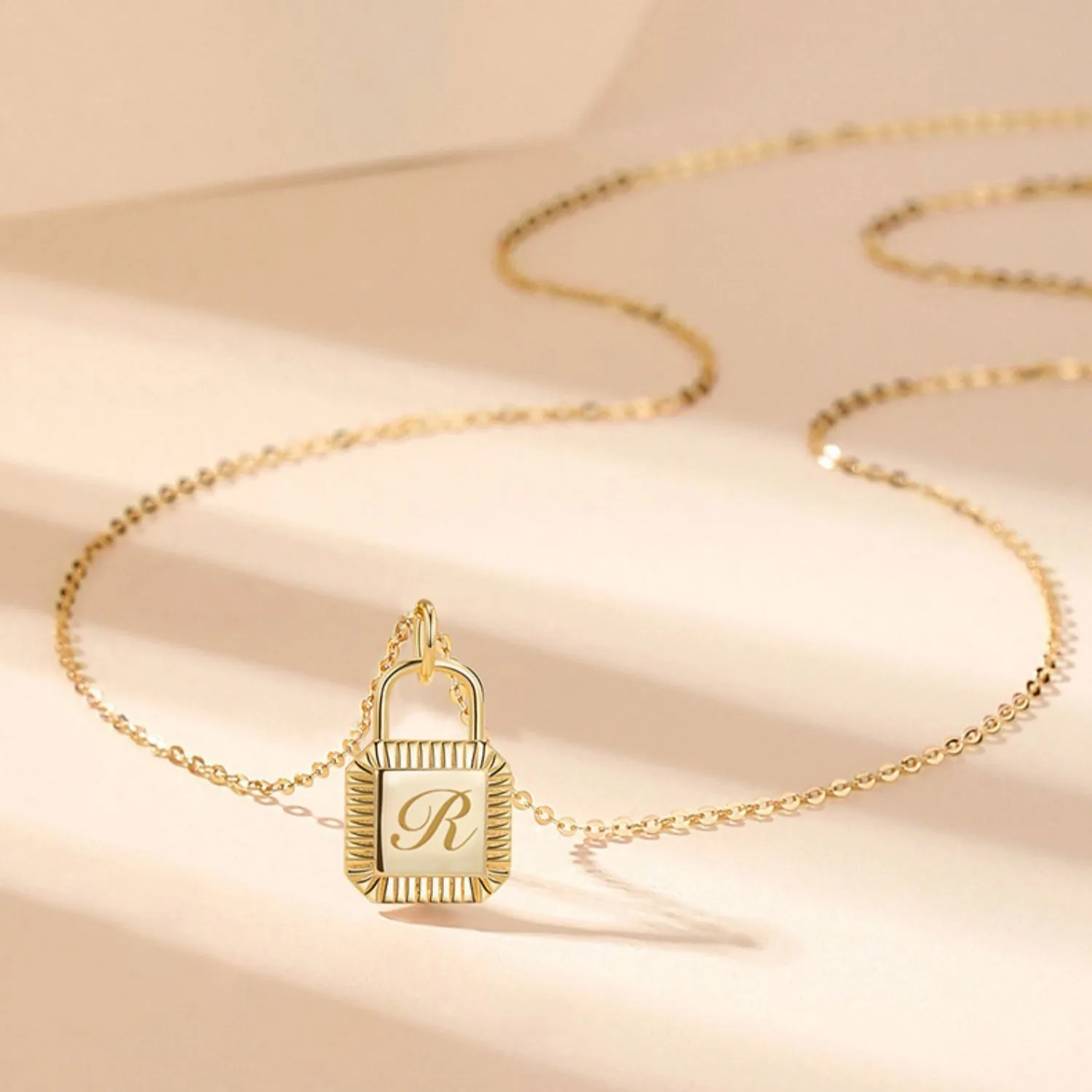 Custom Letter Lock Diamond Necklace - Solid 18K Gold