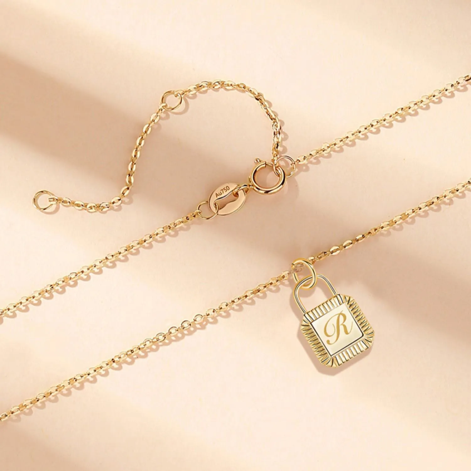 Custom Letter Lock Diamond Necklace - Solid 18K Gold