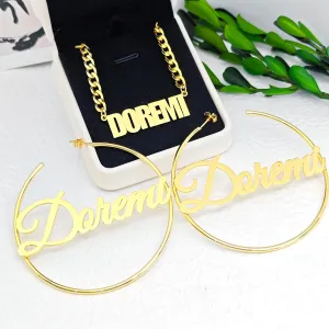 Custom Name Hoop Earrings & Necklace Set