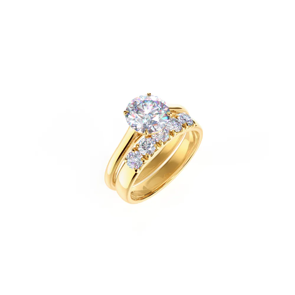 Custom Round Brilliant Solitaire Diamond Ring and Wedding Band