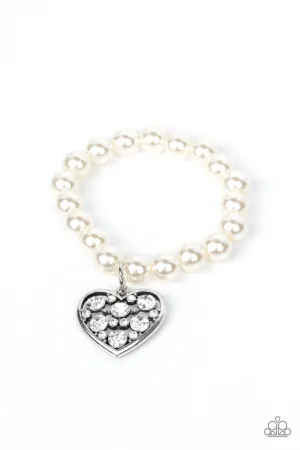 Cutely Crushing - White - Rhinestone Heart Pearl Paparazzi Stretchy Bracelet