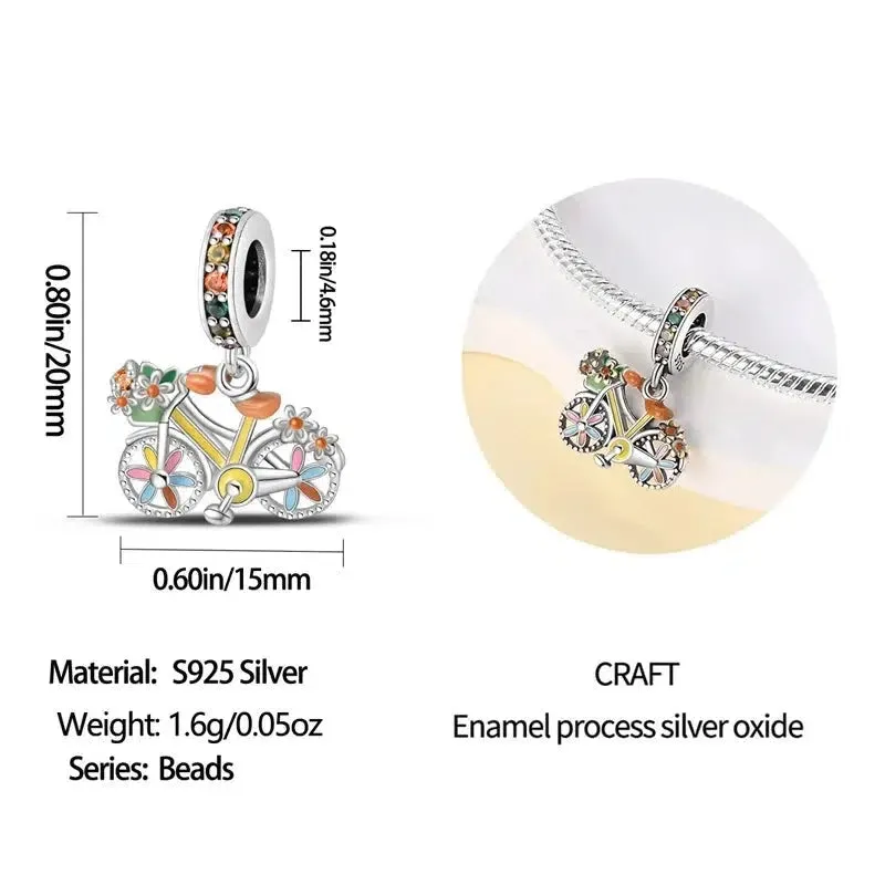 Cycolinks Yellow Flower Wheel Sterling Silver Bicycle Charm