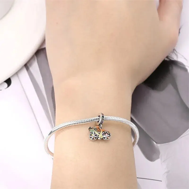 Cycolinks Yellow Flower Wheel Sterling Silver Bicycle Charm
