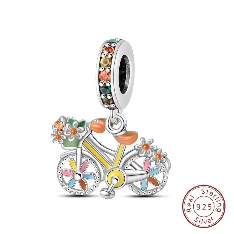 Cycolinks Yellow Flower Wheel Sterling Silver Bicycle Charm