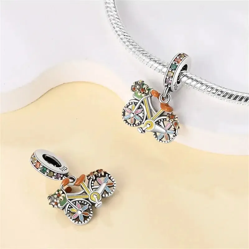 Cycolinks Yellow Flower Wheel Sterling Silver Bicycle Charm