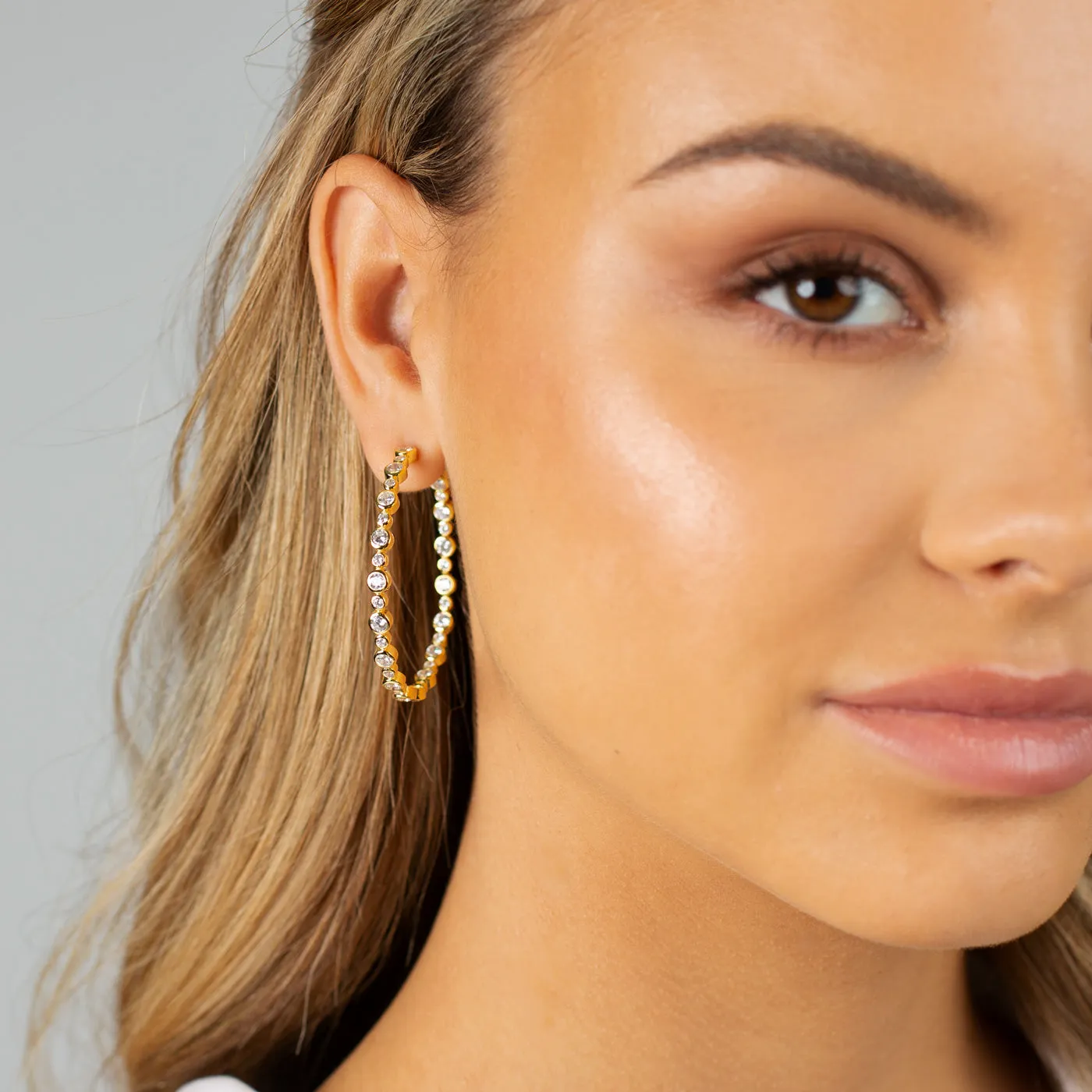 CZ Bezel Open Hoop Earring