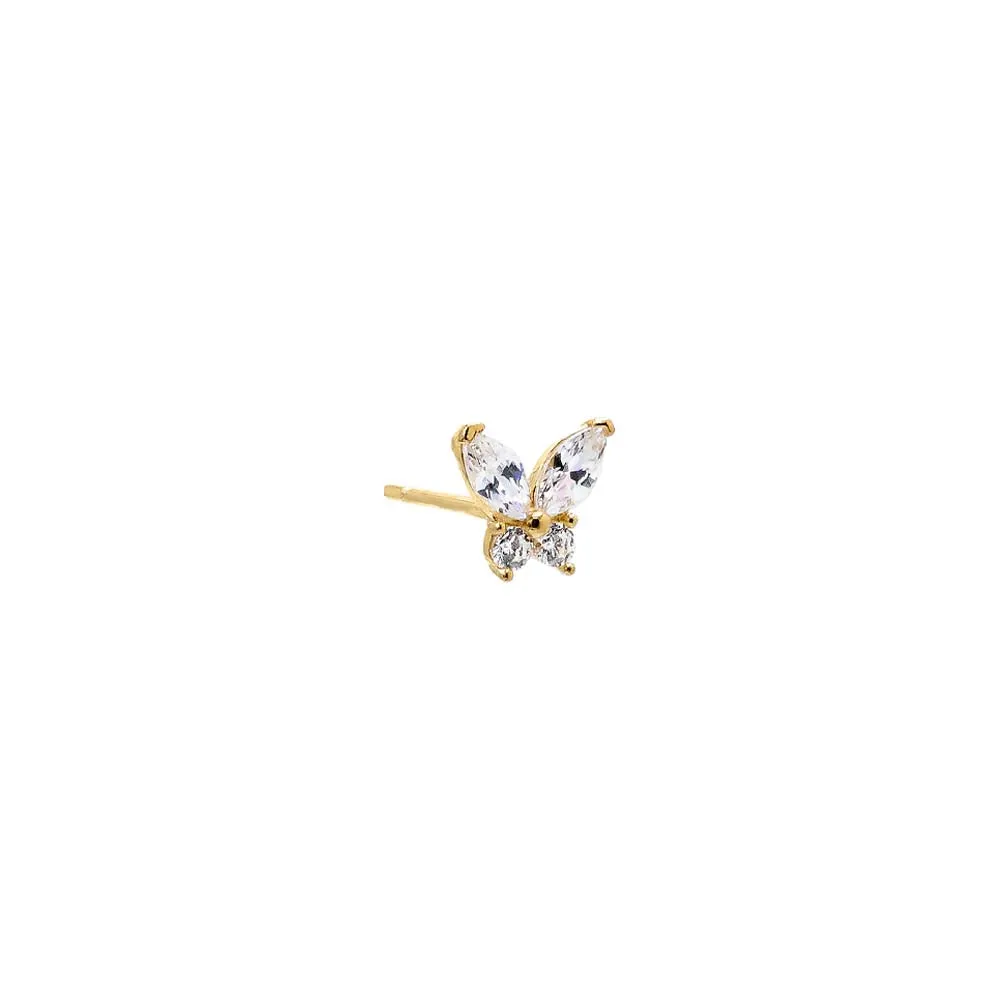 CZ Butterfly Stud Earring 14K
