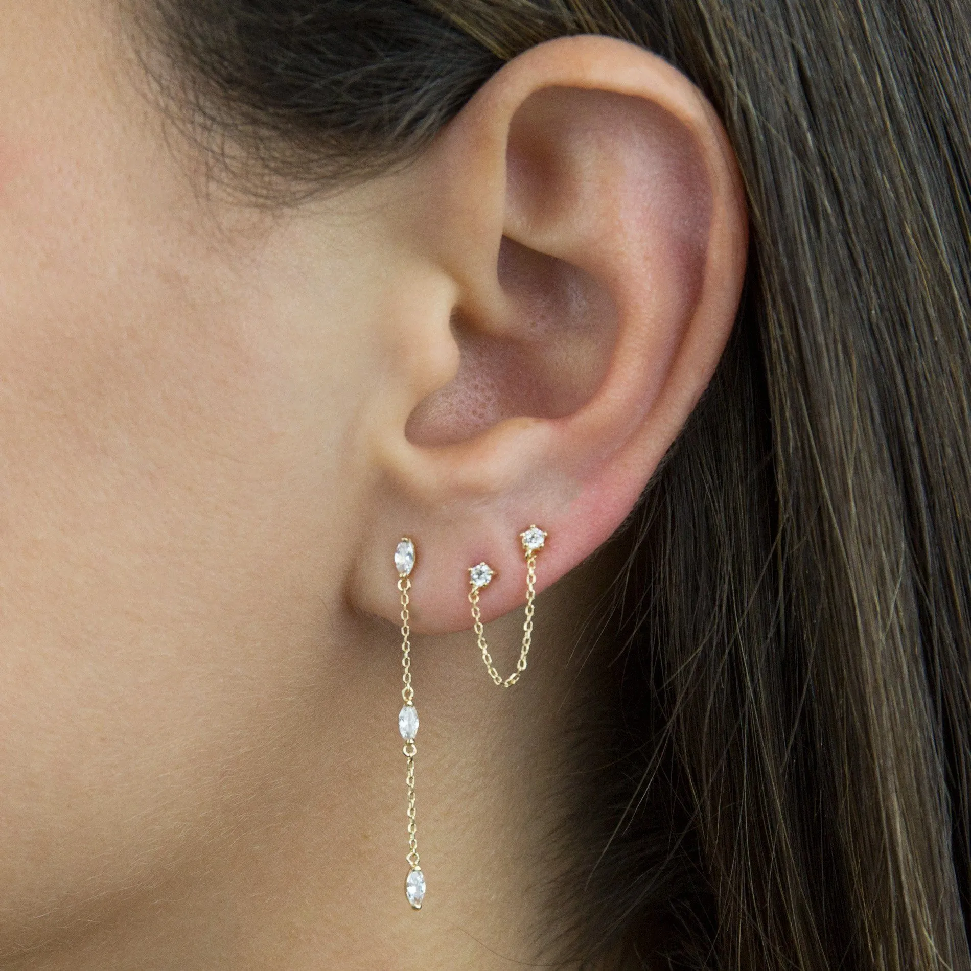 CZ Chain Stud Earring 14K