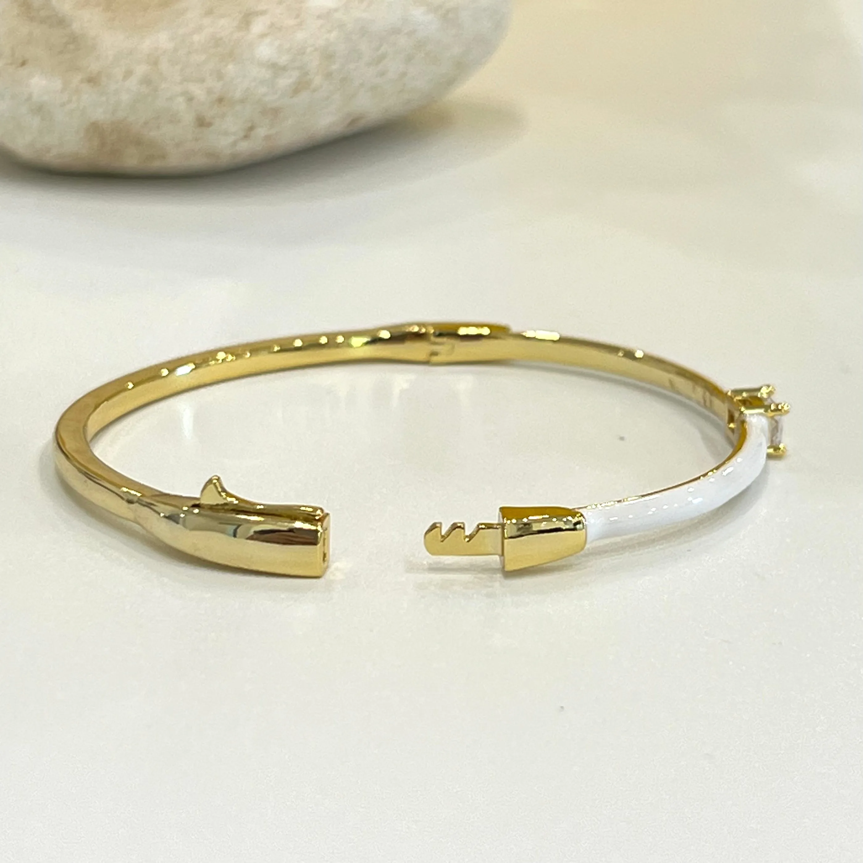 CZ Enamel Bangle Bracelet- Gold