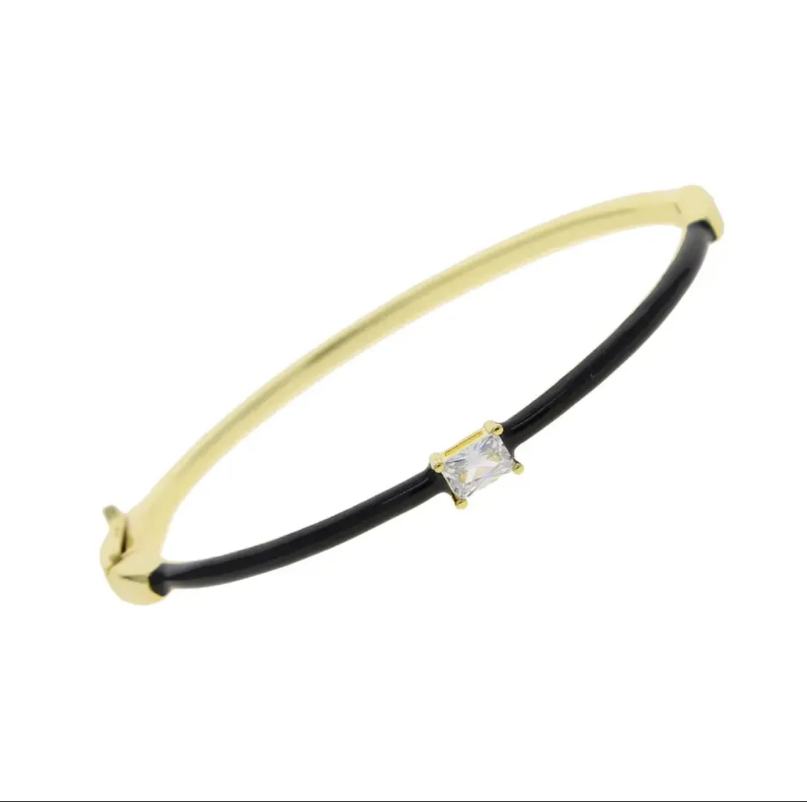 CZ Enamel Bangle Bracelet- Gold