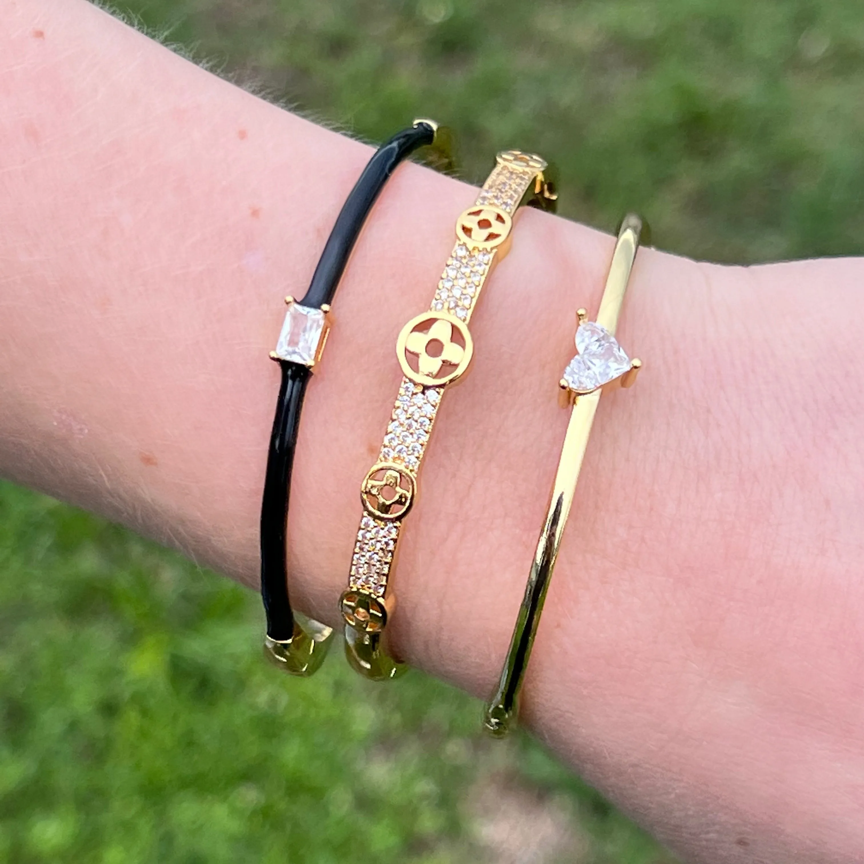 CZ Enamel Bangle Bracelet- Gold