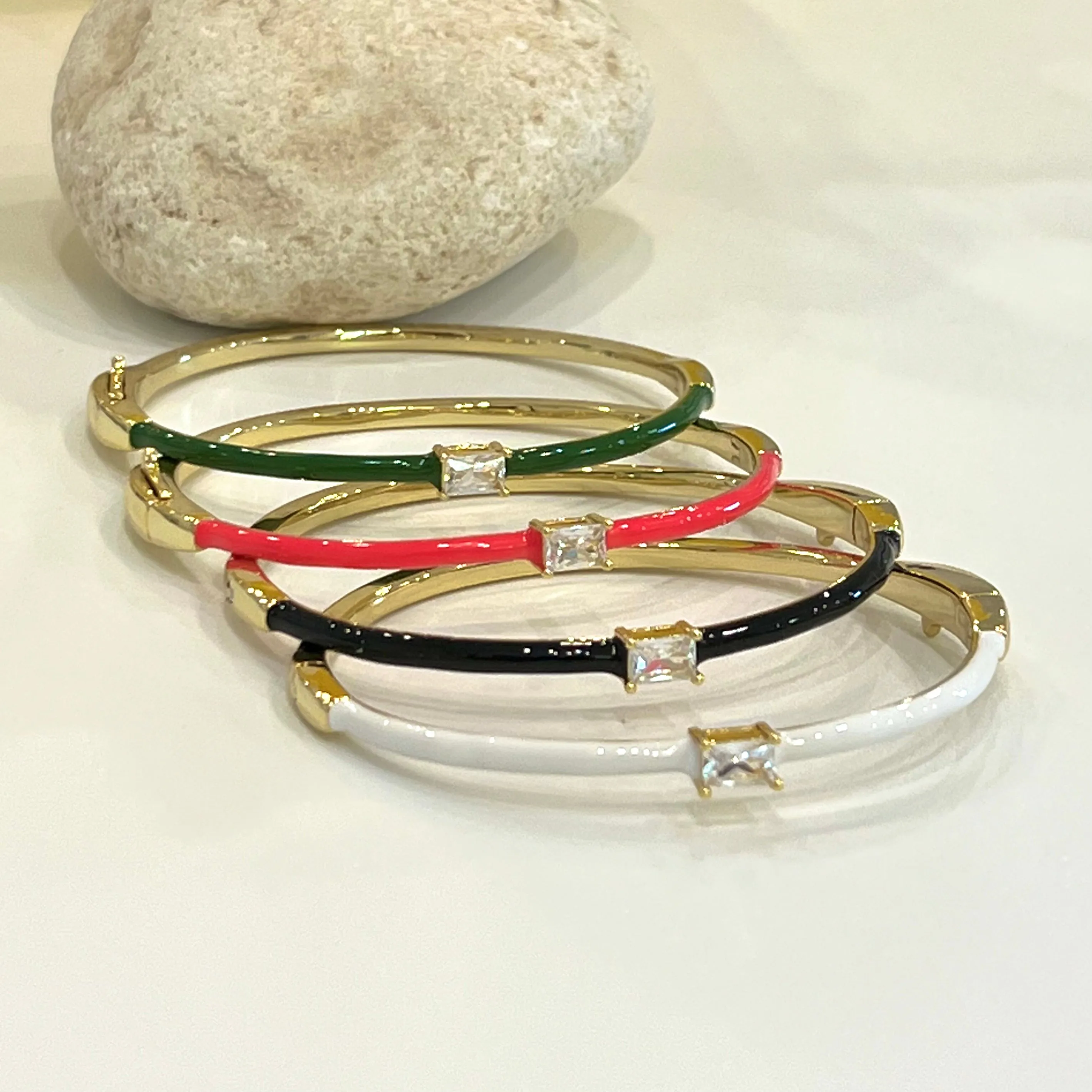 CZ Enamel Bangle Bracelet- Gold