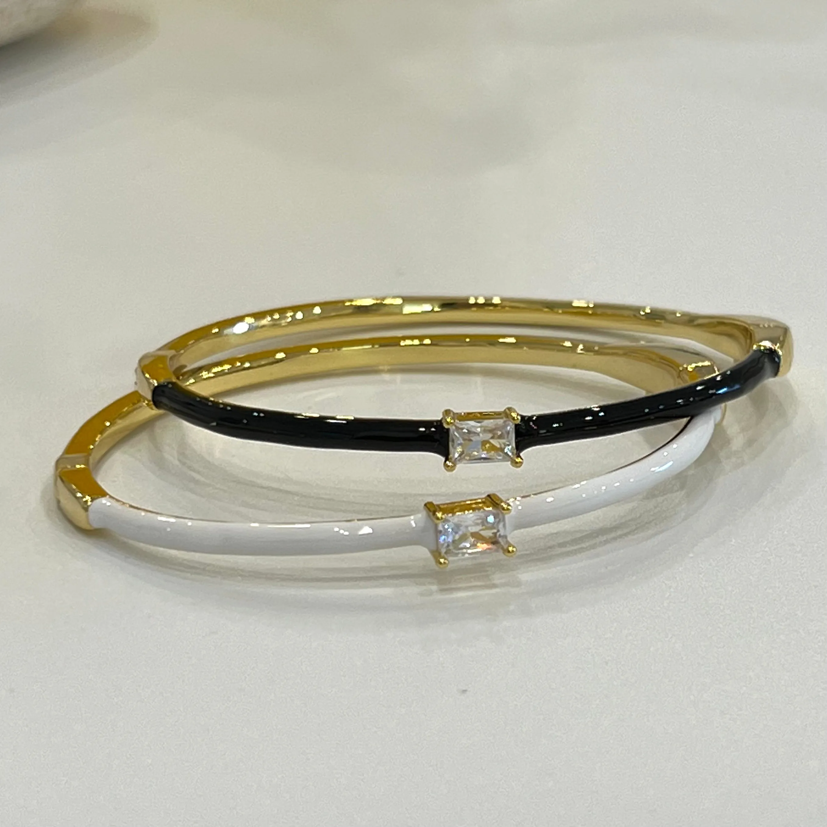 CZ Enamel Bangle Bracelet- Gold